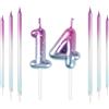 mciskin 14th Compleanno Set Candele Decorative con Viola Blu Lunghe Torta Topper per Ragazzi Ragazze Uomini Donne Festa di Compleanno Anniversario di Nozze