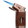 LEKEFETO Accendino per sigari con taglierino, ricaricabile, funzione a 360° e sistema di sicurezza (noce) - con taglierina a V e accensione a pressione (senza gas)