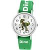 Brecjon Orologio per bambini, motivo dinosauro, con lancette luminose, 5 ATM, impermeabile, in tessuto, Bianco verde/quadrante Sunray