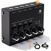 PORFOYO Mixer audio a 4 canali, mixer audio stereo, mixer attivo con cavo audio da 6,35 mm e adattatore da 3,5 mm a 6,35 mm, mixer audio stereo a 4 canali con 4 ingressi e 1 uscita per microfoni, chitarre