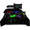 lris Bedding Gaming Bedding Set Twin Size Gamer Comforter Set for Boys Girls Kids Teens Soft Microfiber Colorful Modern Buttons Video Game Bedding Decorative Controller Pattern Design with Pillow Sham…