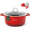 GOLDMANN Pentola in alluminio da 28 cm - 6,5 l con rivestimento antiaderente in ceramica effetto marmo, coperchio in vetro, compatibile con piani cottura a induzione, adatta al forno e senza PFOA.