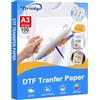 Oritdge 100 fogli da DTF Carta da trasferimento A3 (29,7 cm x 42 cm) ecologica e biodegradabile, carta transfer per tessuti per forno dtf per stampanti a getto d'inchiostro a sublimazione e DTF