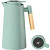 Colexy Caraffa Termica da Caffè 1L Thermos con Indicatore di Temperatura Caraffa Termica Manico in Legno Bollitore per Acqua Isolata Teiera da Tè Mantiene Caldo Freddo Per Caffè Latte Tè (Ciano)