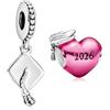 MSPOVOF Rosa 2026 Laurea 2 pezzi/confezione B Charm Compatibilità Bracciale Collana Donna Gioielli Regalo