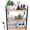 Cnwinu Scaffale da bagno a 3 livelli, in legno con struttura in metallo nero, resistente all'umidità, per il bagno, la cucina, il tavolo da toeletta