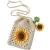 JOPOYOCO Borsa a tracolla fatta a mano girasole uncinetto lana maglia borsa a tracolla telefono crossbody bag spiaggia donne messenger borse a tracolla ragazza piccolo tessuto borsa, beige., Taglia