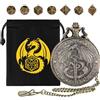 DND DADO Mini Set di Dadi DND, Drago Volante Che Tiene La Spada Custodia per Orologio da Tasca, 7 pezzi in Metallo Poliedrico Set di Dadi D&D, Regali di D&D con Sacchetto Regalo, Accessori per Giochi di Ruolo