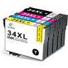 LeciRoba Cartucce d'inchiostro 34xl per Epson 34xl T3471 T3472 T3473 T3474 da utilizzare con stampanti Epson WorkForce Pro WF-3720DWF WF-3725DWF (2 nero, 1 ciano, 1 magenta, 1 giallo)