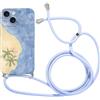 Foonary Cover con Cordino per iPhone 15, Custodia con Aesthetic Estivi Spiaggia Motivo Laccio Collana Tracolla, Silicone Necklace Regolabile Protezione Corda Phone Case per iPhone 15 6,1,Fiore