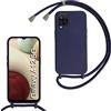 Beajew Custodia per Samsung Galaxy A12 Cover con Regolabile Rimovibile Corda da Catena Collana Necklace Antiurto Cordino Collari per Samsung Galaxy A12, Blu Scuro