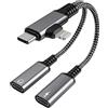 Pubiohs Adattatore e ricarica USBC, splitter USB C 1 a 2, cavo USB C Y e ricarica da 60 W con funzione telefonica, tipo C & Lightning maschio a doppio tipo C femmina distributore per iPhone