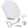POWER SAT POWERSAT - Antenna parabolica piatta, 2 porte/4 porte, ideale per TV satellitare ASTRA 1 (19,2 E), antenna robusta, resistente alle intemperie, ideale per balcone e campeggio (QUAD LNB)
