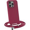 MyGadget Cover per iPhone 15 Pro - Custodia con Corda - Case con Cordino Opaca Antiurto/Bumper con Laccio/Tracolla - Practical Stylish per Collo Bordeaux