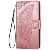 Dedux Portafoglio Custodia per Oppo Find X3 Lite, Cover per Custodia a Farfalla con Fiore di Rosa in Rilievo [Funzione Stand] [Slot Cart] [Chiusura Magnetica], Dotata di Cordino. Oro Rosa