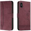 Bravoday Cover per iPhone XS Max, Flip Custodia in Pelle PU Portafoglio Custodia per iPhone XS Max, con Slot per Schede, Vino Rosso