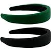 Guiguishiny 2 Cerchietti per Capelli Donna in Velluto Imbottito, Fasce Capelli Vintage Retrò, Cerchietti Morbidi ed Eleganti per Donne e Ragazze, Accessori Capelli Moda (Nero + Verde)
