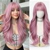 Esmee Parrucche Lungo Ondulato Rosa per Donne con Frangia Capelli Sintetici Naturali per Uso Quotidiano e da Festa