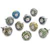 Ajuny Set di 10 bottoni in ceramica verde in diversi colori, dipinti a mano con motivo floreale per armadi da cucina, cassetti, cassettiere, maniglie in ceramica fatte a mano, bottoni decorativi