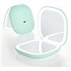 QUMOX Specchio Trucco Compatto Illuminato 5X Ingrandimento, Specchio da Viaggio Ricaricabile con Luce LED, 3 Modalità di Colore, Luminosità Regolabile Touch, Specchio Cosmetico Portatile USB-C, Verde
