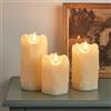 Lights4fun Set di 3 candele LED ruGlow®, crema, gocce di cera, timer, funzionamento a batteria, per interni