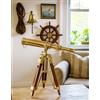Antique Vibes Antico Vibes Marinaio Telescopio Finitura Ottone Lucido Con Treppiede In Legno Vittoriano Decorazione Nautica Regalo