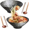 Ecofocet 2 Set Ciotole Ramen in Ceramica Con Cucchiaio e Bacchette, 2×1000ml Ciotole Per Insalata, Ciotole Per Zuppa, Ciotola Giapponese per Ramen, Insalata, Cereali, (Bianco)