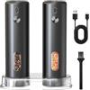 PORFOYO Macinapepe elettrico per sale e pepe, 2 pezzi, con capacità 110 ml, macinaspezie elettrico, esterno regolabile, funzionamento con una sola mano, colore nero