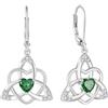 FJ Orecchini Nodo Celtico Irlandesi Argento 925 Orecchini Pendenti Cuore con Smeraldo Maggio Pietre Portafortuna Gioielli Regalo per Donna