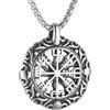HZMAN Collana in acciaio inox con bussola nordica vichinga, con incisione cava su entrambi i lati, con ciondolo a forma di sole, amuleto nordico, Acciaio inossidabile, Nessuna pietra preziosa