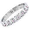 JEROOT Bracciale magnetico da donna, in acciaio inossidabile, bracciali da donna color argento lucidati con zirconi blu