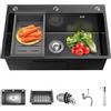 Julymoda Lavello da cucina in acciaio inox 304, lavello da incasso, con cestello di scarico/dispenser di sapone, 50 x 40 cm