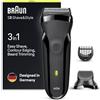 Braun Series 3 Rasoio Elettrico Barba Shave&Style 300BT 3-In-1, Regolabarba di Precisione Braun Serie 3, 5 Pettini per rifinire la barba, Ricaricabile, senza Fili, Nero