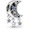 PANDORA Ciondolo Moments in argento Sterling con luna e stella con cristallo blu stellare e zirconia cubica trasparente