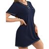 Litherday Camicia da Notte Donna Estiva Manica Corta con Scollo a V Bottoni e Tasca Dettagli a Contrasto Morbida e Traspirante Rosa L