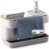 Snips Riordinello 3 in 1, Organizer Lavello Cucina con Dispenser Detersivo Piatti 400 ml, Porta Spugna e Porta Strofinacci, Set Salvaspazio 21x12x18 cm, Made in Italy