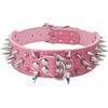 Izefia Collari in Pelle Imbottiti di Lusso con Borchie Appuntite e Appuntite per Cani di Taglia Media Grande Larghezza 5 cm Collana Anti Mordere (XS,Rosa-Ag)