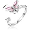 VYYU Fidget Ring per donne e ragazze, anello aperto regolabile per alleviare l'ansia e lo stress, con bella farfalla rosa, anello antistress, regalo per figlia, nipote, sorellina, Oro bianco