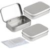 DARUITE 3 Pezzi Scatola Latta in Argento con Coperchio, Portatile Rettangolare Mini Portaoggetti Tin Box - 9,5 x 6 x 2,2 cm