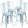 Flash Furniture Blake Commercial Grade 4 Pack 61 cm Alto Invecchiato Verde-Blu Metallo per Interni ed Esterni Sgabello Altezza bancone con Schienale