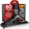 Eurocali 60 Grucce Appendiabiti in Legno Nero per Vestiti Abiti Giacche Camicie - RealGruccia Barra porta Pantaloni Tacche Antiscivolo e Gancio Girevole 360° - Finitura Lucida e Profilo Smussato - 22x45cm