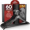 Eurocali 60 Grucce Appendiabiti in Legno Nero per Giacche Camicie Vestiti Abiti - RealGruccia Tacche Antiscivolo Barra porta Pantaloni e Gancio Girevole 360° - Profilo Smussato e Finitura Lucida - 22x45cm