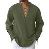 JESDM Camicia medievale da uomo con lacci, colletto alto, in lino, cachi, L