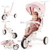 HyperMotion Triciclo Evolutivo 8 in 1 Rosa - Triciclo Passeggino Pieghevole e Reclinabile con Seduta Girevole 360° - con Cappottina, Maniglione e Cintura - per Bambina 1-5 Anni