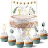 Papierdrachen - Decorazione per torte festive per una decorazione unica torta - Topper 19 pezzi - per diverse occasioni come battesimo, comunione, cresima, eucalipto - Set 1, Verde