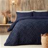 Fusion - Copripiumino in pile Teddy blu navy - Letto matrimoniale (200 x 200 cm) - Design reversibile - Copripiumino jacquard blu scuro - Biancheria da letto trapuntata quadrata geometrica - morbido e