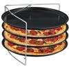Relaxdays Teglie per Pizza Rotonde, Set da 4 in Acciaio al Carbonio Antiaderente, Supporto Inox da Forno, Impilabile
