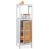 Relaxdays Mobiletto da Bagno, 3 Scomparti, HLP: 96,5x30x30 cm, Armadietto con Anta in Rattan, da Cucina, Bianco Naturale
