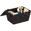 Relaxdays Cestino con Coperchio, Portaoggetti da Bagno, PP Intrecciato, HLP 10,5x19,5x14,5 cm, Nero