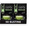 King Cup - 5 Confezioni da 10 Bustine Solubili di Matcha Gree Tea da Zuccherare, 50 Stick da 6 Gr per Bevanda al Gusto di Matcha da Aggiungere a 60 Ml di Acqua Calda, Senza Glutine e Senza Lattosio